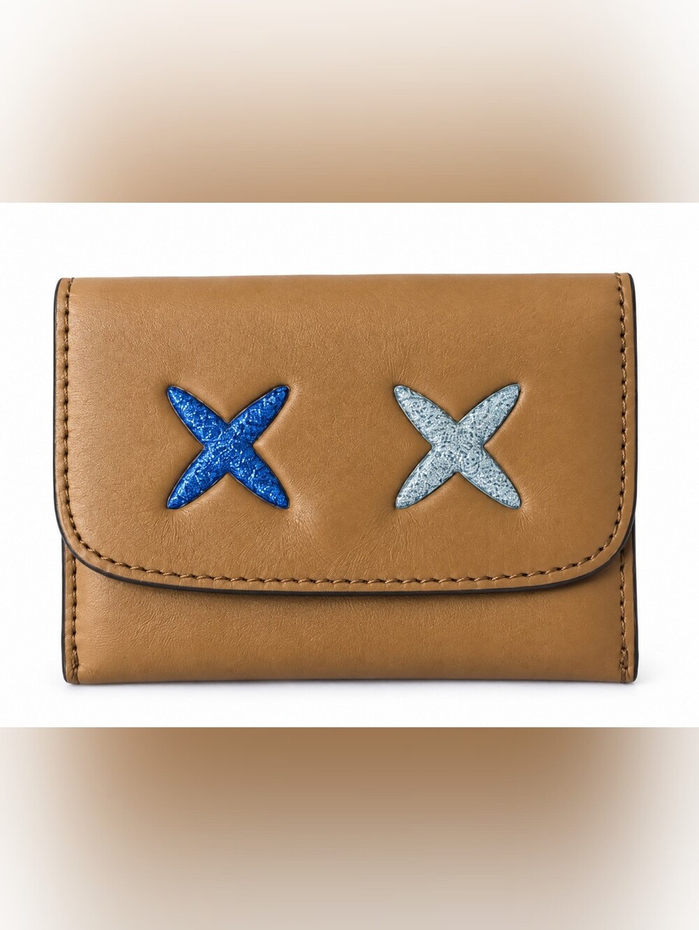 Coach Glitter Cheeky Emoji Card Pouch Wallet Tan Leather